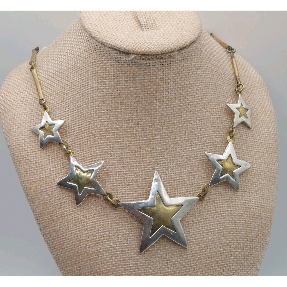 JEC Jeep Collins Star Necklace Silver Brass Chunky Retrl Statement Vintage Boho